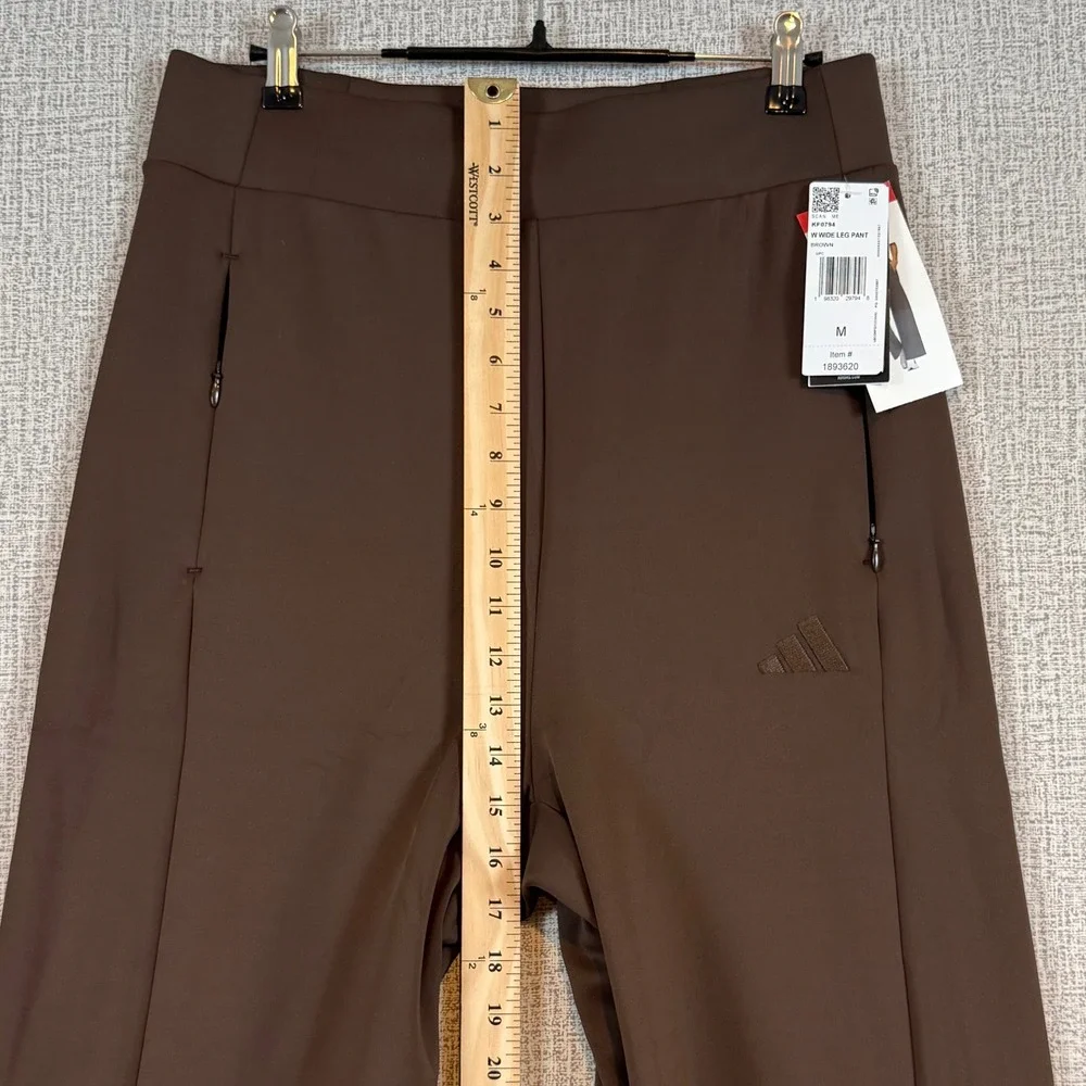 NWT Adidas Women Brown Wide Leg Pant High Rise Zip Pocket KF0794 Sz. Medium Walk